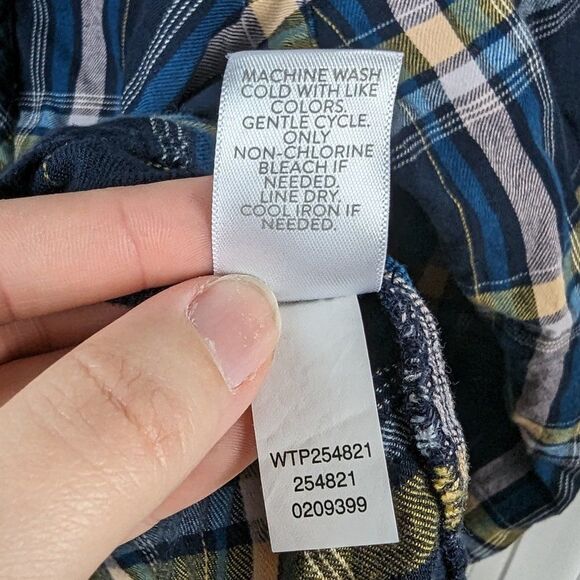 J.Jill | Navy Plaid Cotton Modal Button Down Shirt Size Medium - Picture 7 of 7
